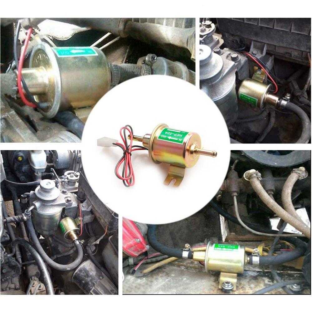 E8012S FD0002 P60430 EP12S Durable 12V Electric Inline Low Pressure Fuel Pump Kit with 2M Fuel Line Fuel Filters Hose Clamp Gold