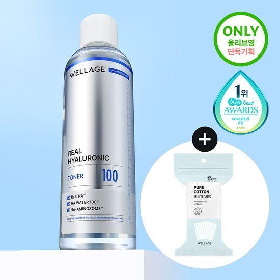 WELLAGE Real Hyaluronic 100 Toner 300ml Special Offer (+60 Cotton Pads)
