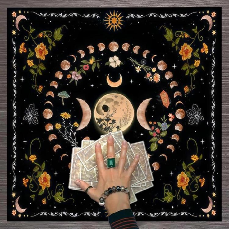 Divinations Tablecloth Moonphases Flower Pattern Tarot Tablecloth Altars Cloth