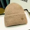 Winter Fashion Popular Soft Unisex Character Travel Keep Warm Knitted Beanies Solid Metal Letter 100% Polyester