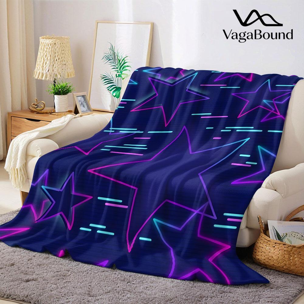 Neon Star Retro Flannel Blanket Warm Soft Halloween Christmas Decorative Couch Warm Cozy All-Season Gift