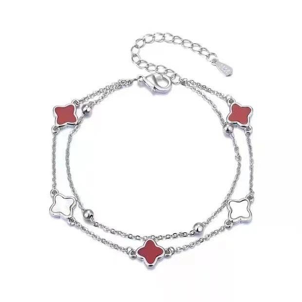 Four-leaf Clover Double-layer Bracelet Female Malachite Agate Light Luxury Ins Style Niche High-end Design Jewelry