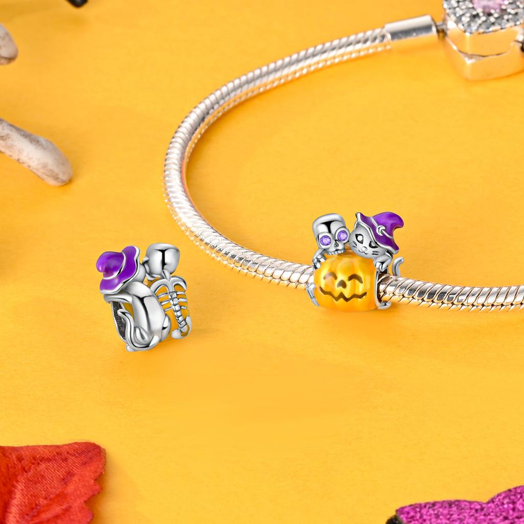 Halloween Copper Charms Pumpkin Witch Beads Pendants Fit Original Bracelet Diy For Woman Jewelry Gift