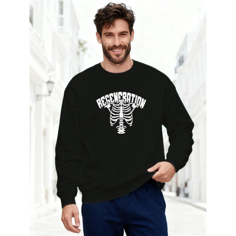 Men'S REGENERATION Skeleton Pattern Casual Crew Neck Sweatshirt, Plus Size.