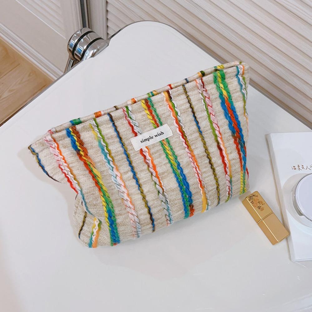 

Women Teen Girls Cosmetic Organizer Travel Bag Rainbow Lline Design Canvas Makeup Storage Pouch,Size: S A