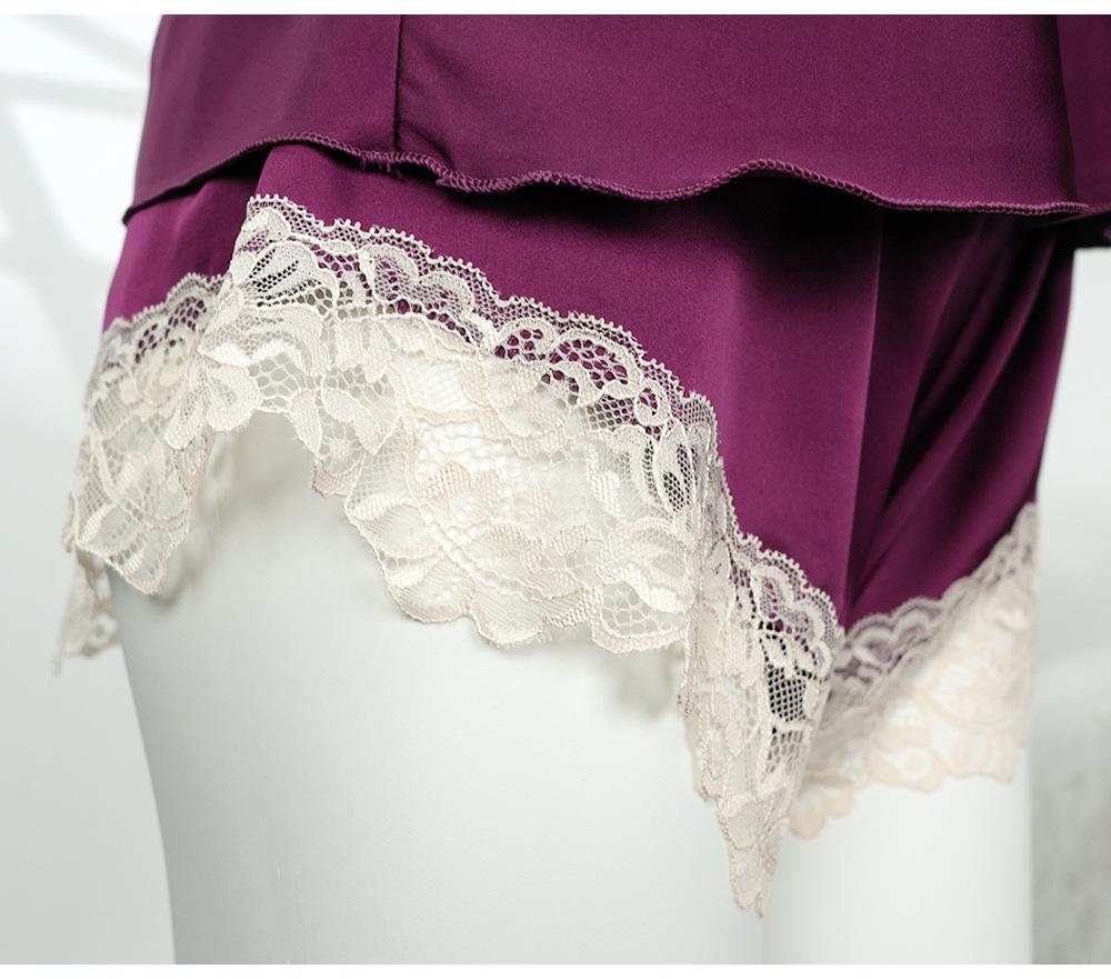 Summer Lace Camisole Nightgown with Removable Pads - Women's Sexy Ice Silk Pajamas