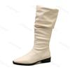 Vintage Thick Heel Women Pleated Knee High Boots New  Fashion Slip on Shoes Autumn Winter Ladies Pointed Toe Long Booties