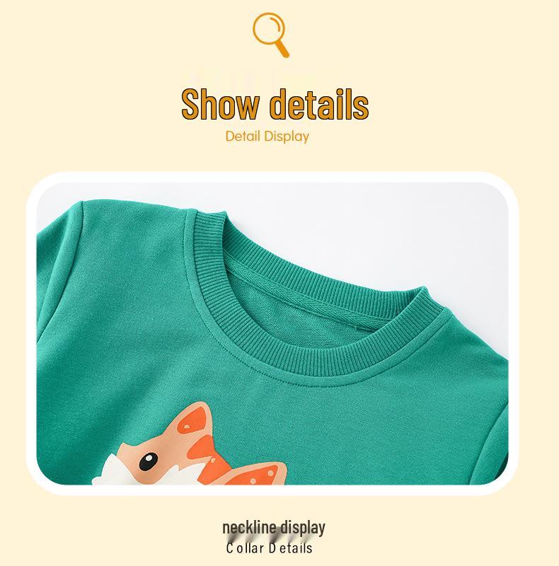 KuaJing Kids' 26th Autumn/Winter Cat Bow Print Round Neck Long Sleeve Sweatshirt