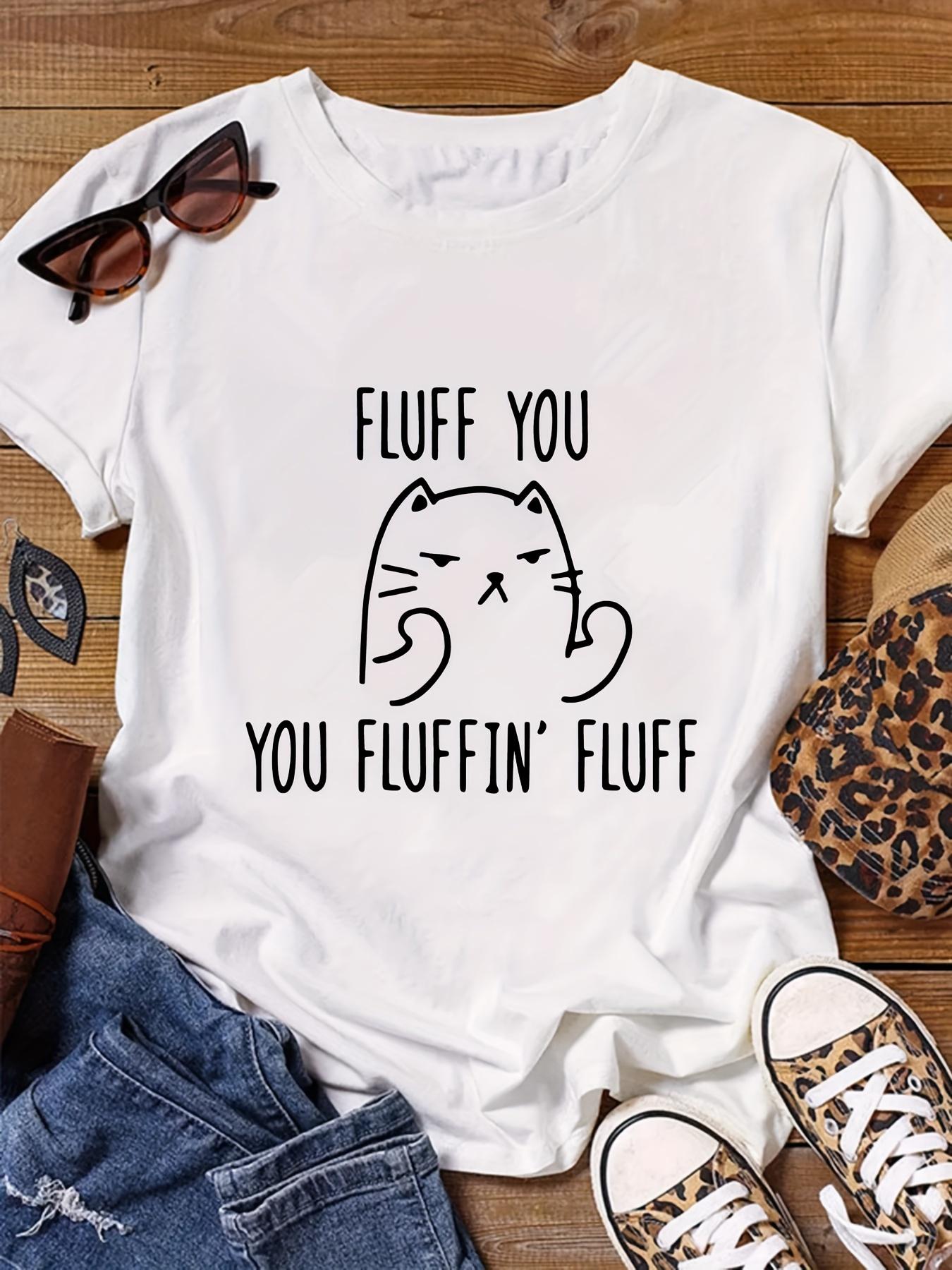 Plus Size - Plus Size - Short-Sleeved FLUFF YOU Letter Print Plus Size Round Neck Fashion T-Shirt S разноцветный