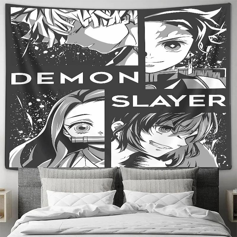 Monochrome Manga Style Decorative Wall Hanging  Japanese Anime Theme Decor Tapestry