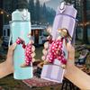 1PC Pink Polka Dot Bunny Rabbit Print 750ml Color Plastic Sports Water Bottle Leakproof Flip Straw Lid Suitable for Sports Office Home Use