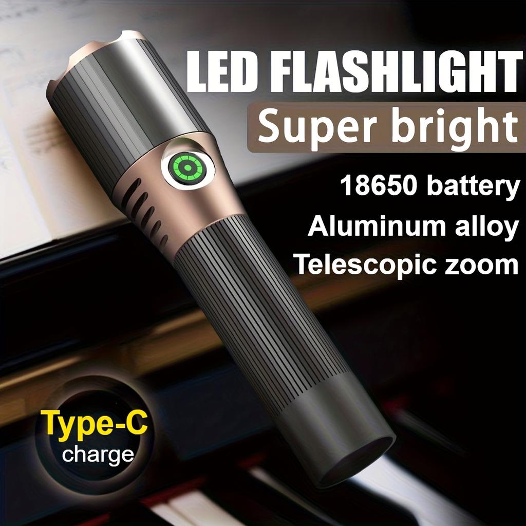 Outdoor Portable LED Flashlight, 18650 Battery, Long Battery Life, Telescopic Zoom, Multifunctional Lighting, Multiple Lighting Modes