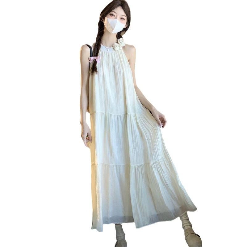 New Three-Dimensional Floral Halter Dress with Lining – Japanese Resort Style Fairy Dress