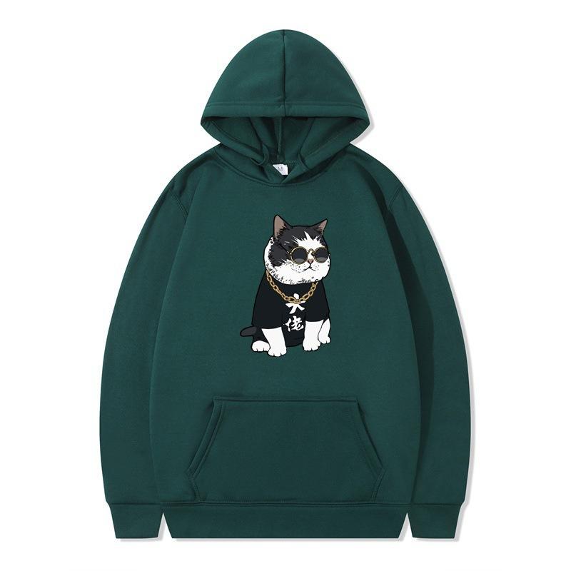 New Animation Boss Cat Print Autumn and Winter Men and Women Sweater Hoodie