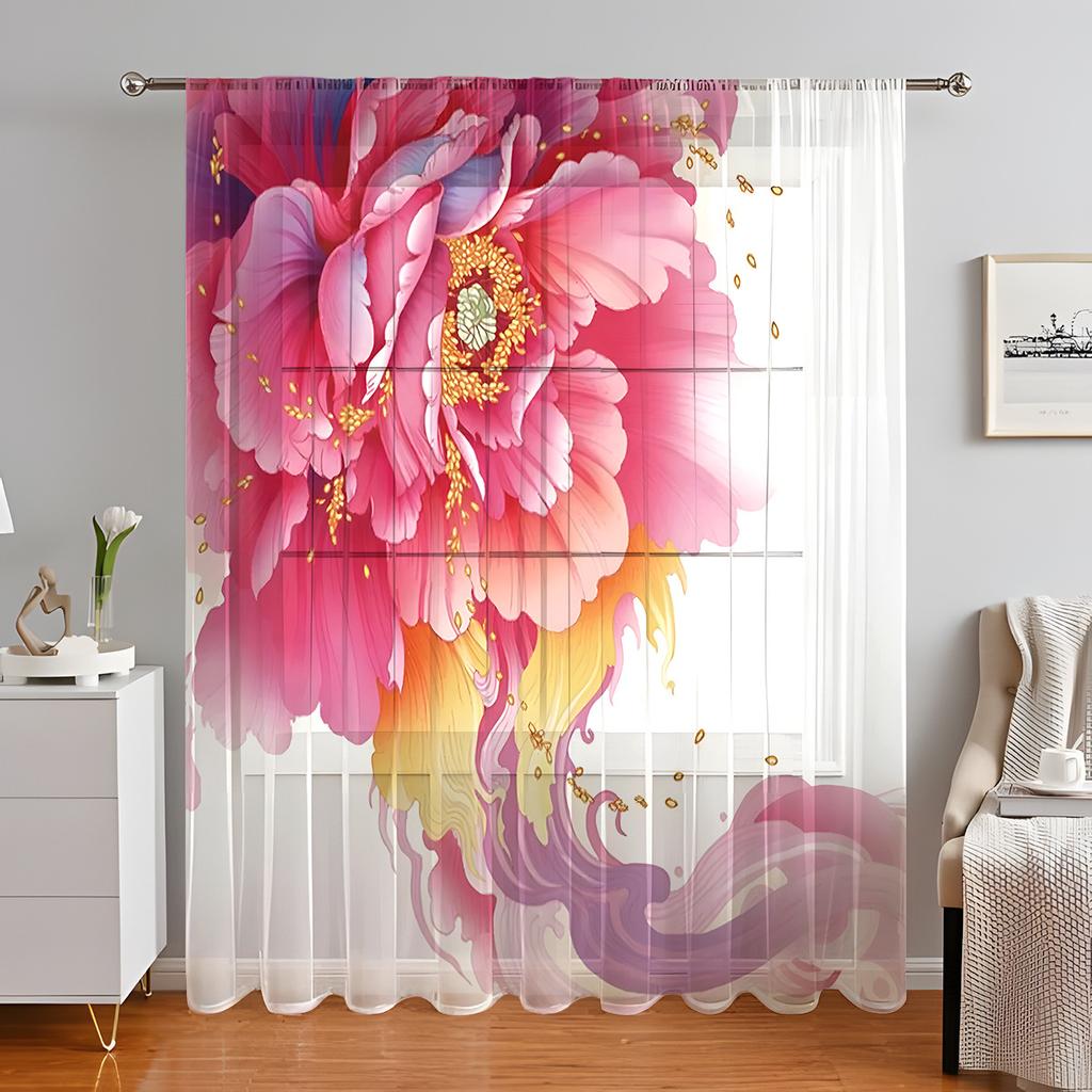 1PC Wildflowers Curtain Home Decoration Spring Floating Window Curtain Suitable for Kitchen, Coffee Shop, Living Room,