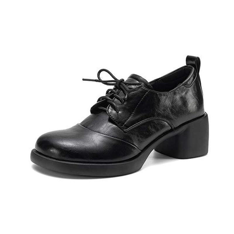 Krazing Pot Microfiber Round Toe Thick Med Heels Spring Summer Shoes Big Size 43 Size 33 Women Lace Up Platform Pumps