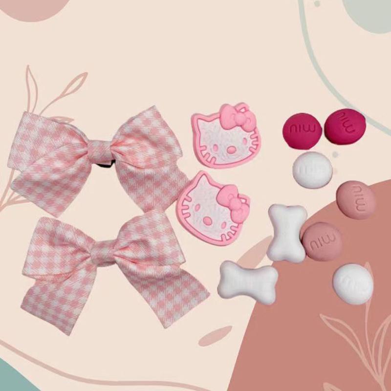 Милые Милые Девичьи Шармы Дизайнерские Элегантные Винтажные Hello Kitty Бант Обувь Украшения Универсальные Цветочные Шармы для Обуви с Отверстиями розовый