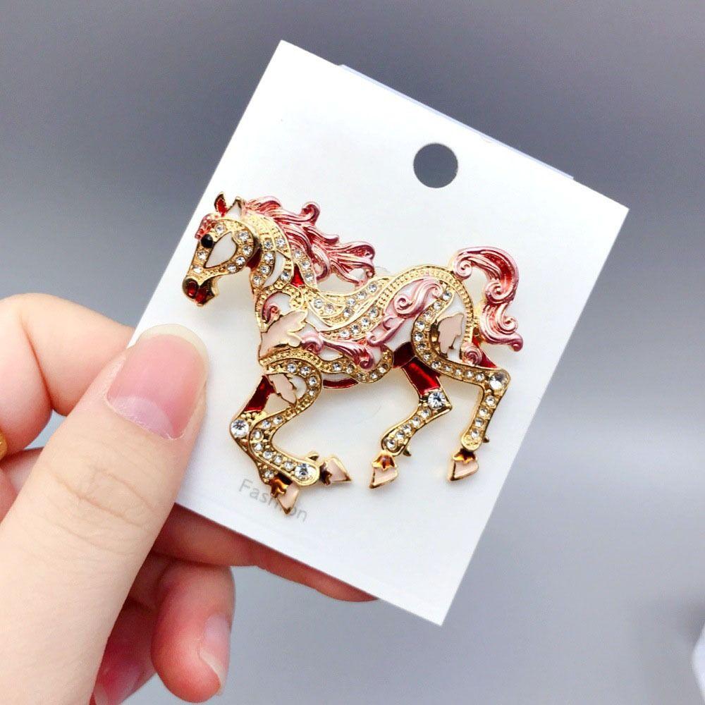Metal Enamel Horse Brooch Pin Sparkling Mascot Horse Lapel Pin Zodiac Horse Brooch Good Luck