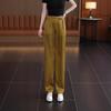 Wide-leg Pants for Women in Summer Ice Silk Cool Straight-leg Pants New Chinese Style Buttoned Print Pants