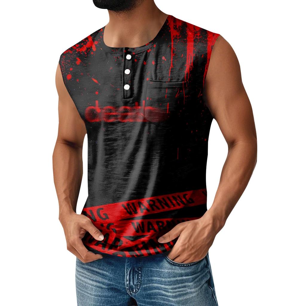 Men's Halloween Printed Sports Button Pocket Sleeveless Vest
