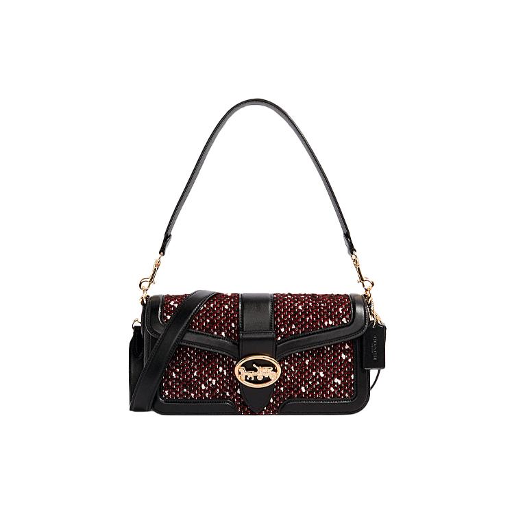 New COACH Georgie Leather God Of Wine Bag, Shoulder Bag, Portable Crossbody Bag Women's Black, Red & Multicolor C1525-IMA47