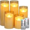 Flameless Candles Battery Operated Candles with Remote and Timer, Set of 5 (D 3"×H 4" 5" 6" 8" 8") Plexiglass LED Flickering Electric Amber Fall
