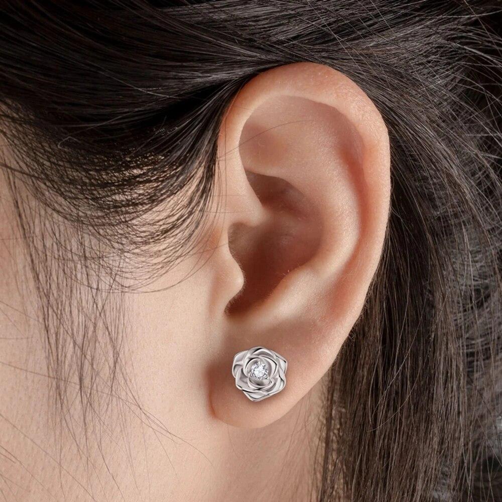 Plated 14K Gold  925 Sterling Silver VVS1 D Color Real Moissanite Diamond Flower Stud Earrings Wedding Fine Jewelry GRA