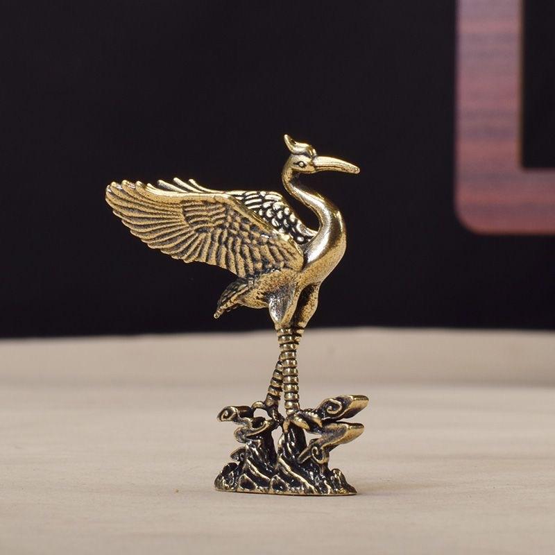 Brass Crane Figurines Miniatures Desktop Ornaments Living Room Decorations Crafts Accessories Small Animal Statue Decor