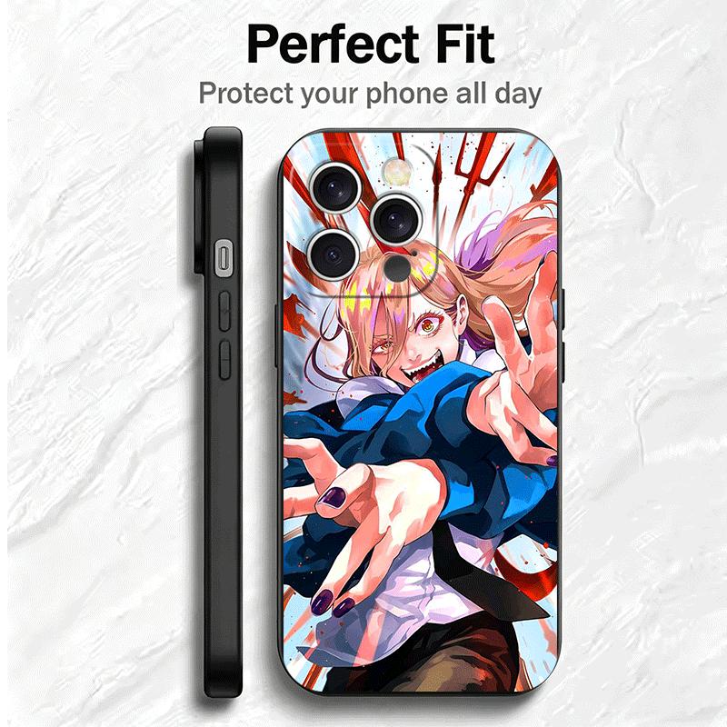 Anime Character Power CSM Soft Phone Case for iPhone 16 16E 17 Air 15 Pro Max 14 Plus 13 Mini 11 12 7 Black Cover Back Shell