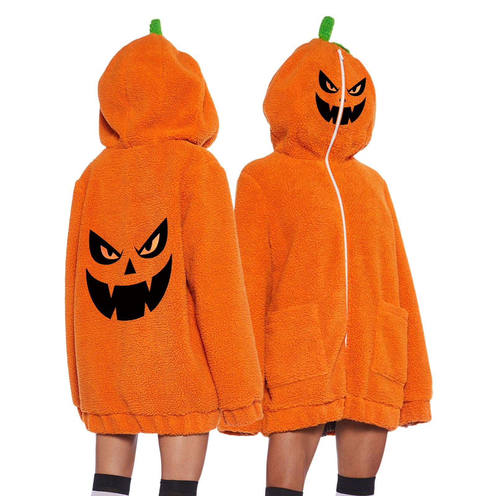 Women s Long Sleeve Halloween Pumpkin Print Hoodie Casual Pullover Sweatshirt M