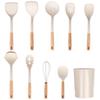 Wooden Handle Silicone Kitchenware Set: Non-stick Spatula & Ladle, High-Temp Resistant Cooking Tools.