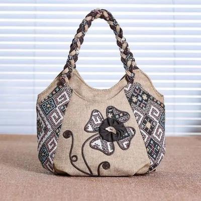 Kadın Keten Günlük El Çantası Yüksek Kaliteli Seyahat Omuz Çantası Shopper Tote Çanta Kadın Büyük Kapasiteli Ulusal Tasarım