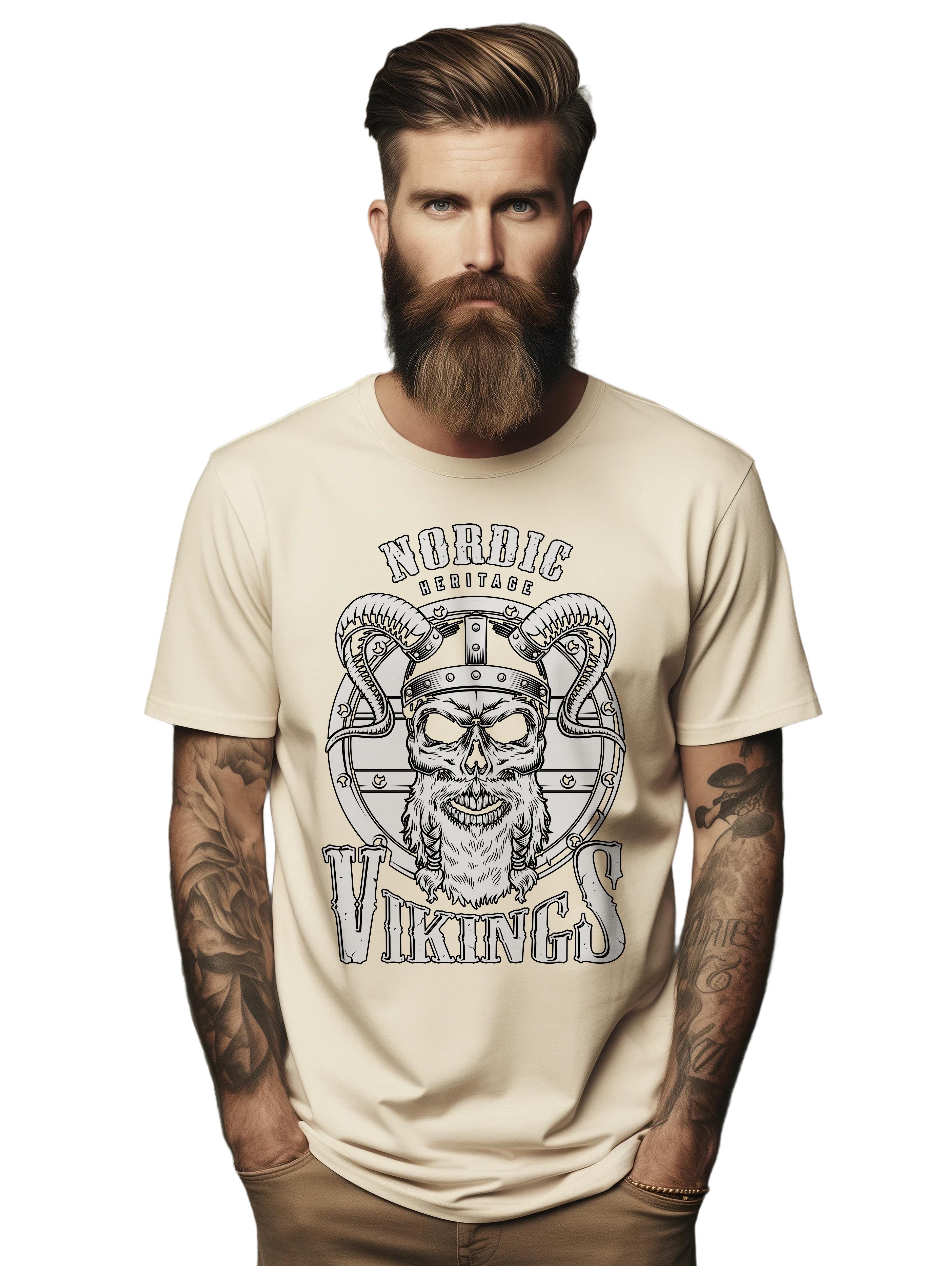 

PrintBar Nordic Vikings Bearded Skull Shield t-shirt - Funny and Fierce! Thunder 4XL