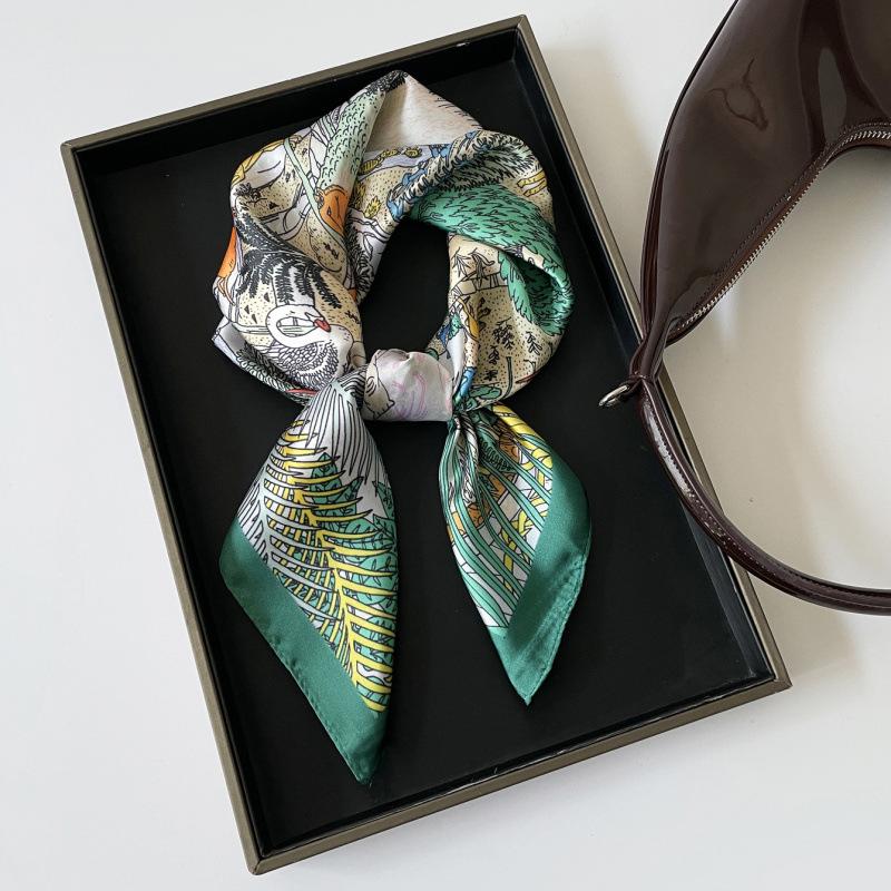 Spring and summer new thin satin silk scarf women's 71cm small square scarf printing temperament versatile fashion wholesale