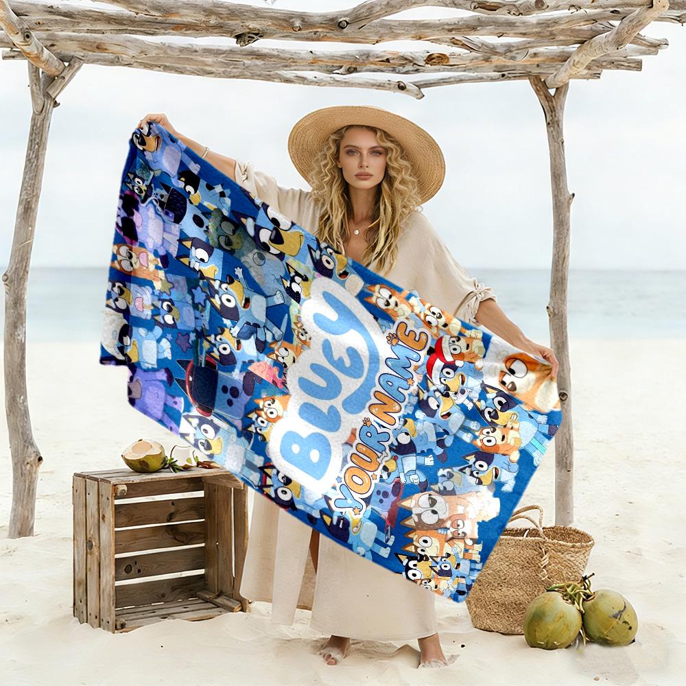 Bluey Personalized Text Beach Towel Quick-Dry Soft Microfiber Suitable for Sports Travel Swimming Yoga Bathroom Beach And Pool
