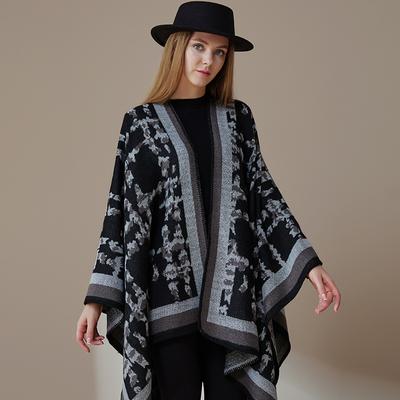 Knitted Shawl Women's Winter Thick Seam Shawl European and American Dual-use External Scarf Warm Printed Fashionable Scarf Cape