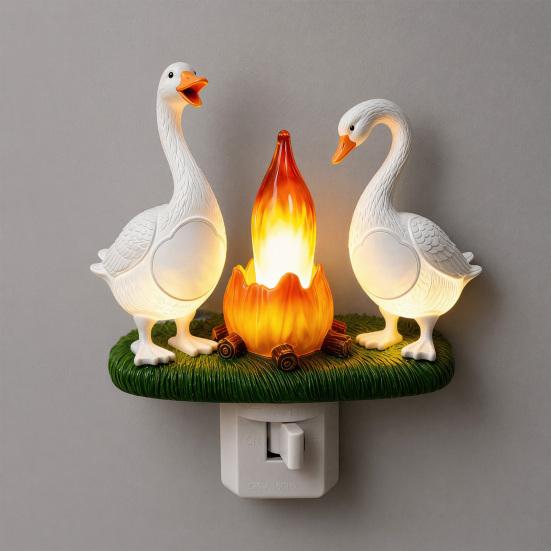 Goose Campfire Night Light, 3D Small Electric Faux Flame Flicker Light, Battery Operated Bedside Light for Nursery, Dorm Decor