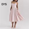 Damklänning Lågskuren spaghettirem Rygglös Ärmlös A-linje Big Swing Ren färg Smal midja Plisserad Cocktailparty Bal midiklänning