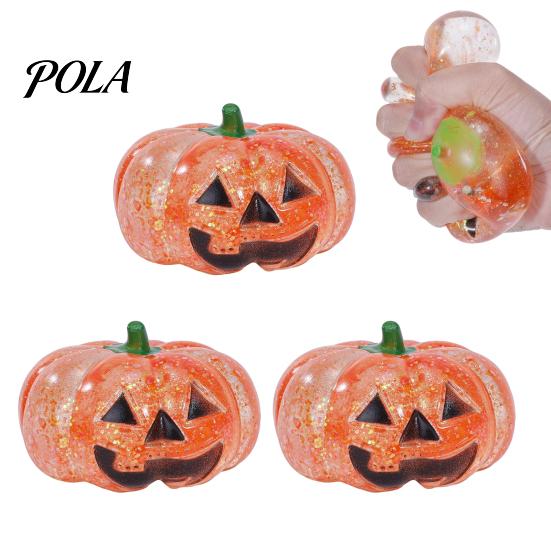 Glitter Pumpkin Toy 1/2/3Pcs Halloween Head Stress Ball, Anxiety Relief Spooky Healing Ball Toy, Stretchy Orange Sensory Pocket Reliever