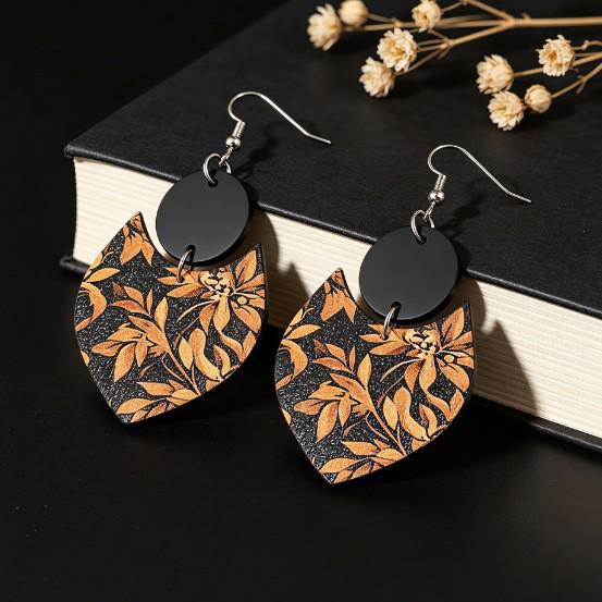Geometric Maple Leaf Double-Sided Wooden Earrings