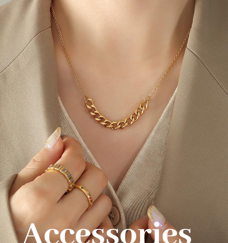 European & American Bold Thick Chain Patchwork Necklace for Women - Hip Hop Trend, 18K Gold-Plated Titanium Steel Jewelry