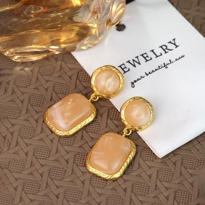 French Geometric Court-Style Dangle Earrings - Luxurious, Retro, Natural Niche Design