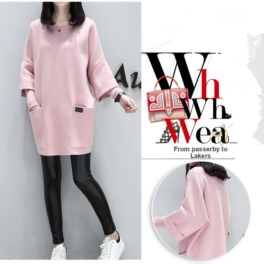 Fall Winter Plus Size Women's Loose Patchwork Long Sleeve Coat Casual Solid Color Sweatshirt Crew Neck Top