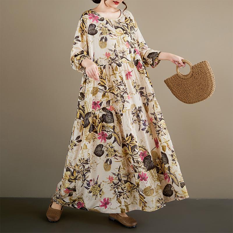 DIMANAF New 2026 Women Plus Size Spring Summer Beach Long Dress Loose Oversize Maxi Floral Print Lady Fashion