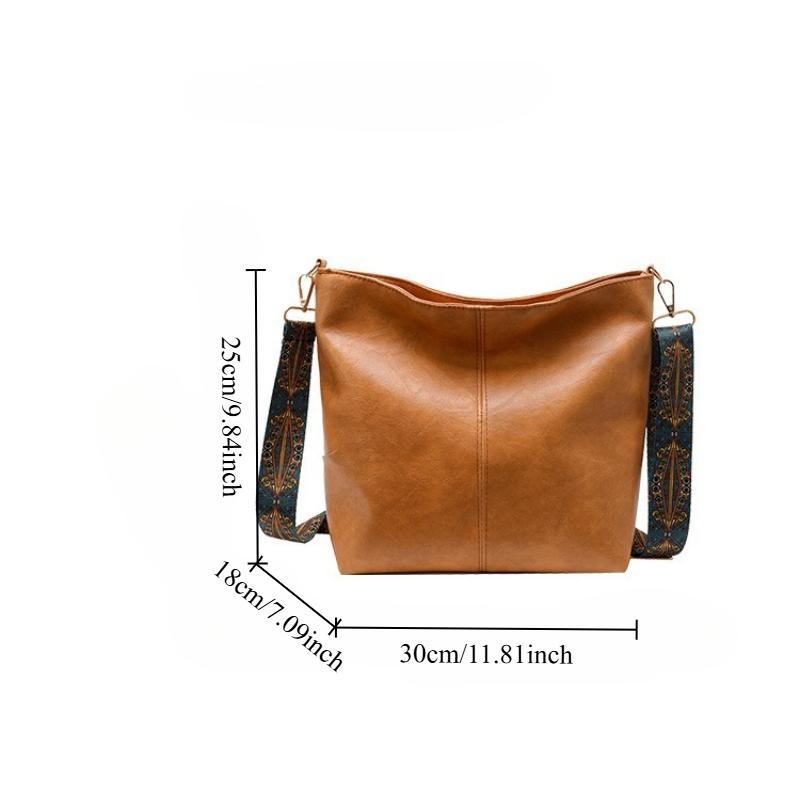 European and American New Fashi Tote Shoulder and Crossbody Large Capacity Bucket Bag Solid Color PU Women's Bag Street Trend