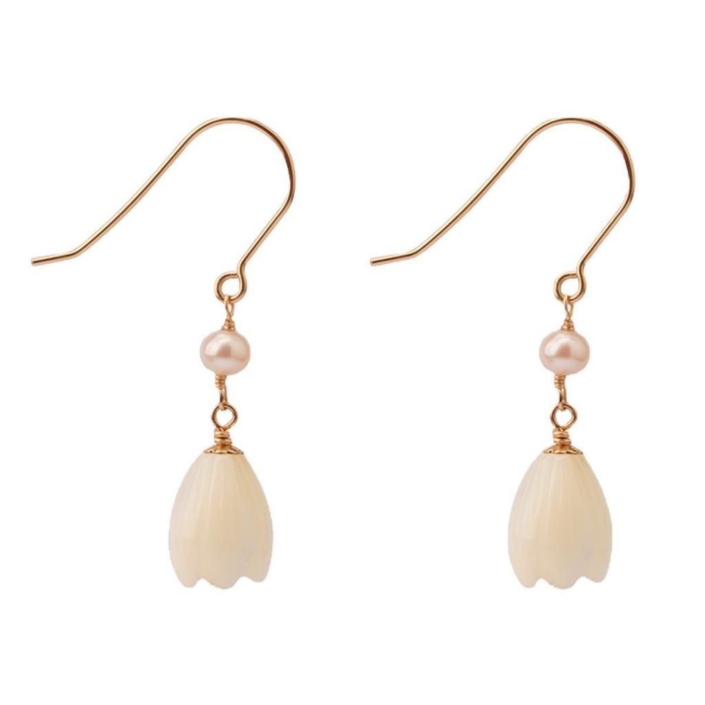 Recommended Jewelry Lily of the Valley Flowers, Natural Small Pearls, Purely handmade14K Gold-plated Earrings, Non-pierced Ear Clips, Niche Style