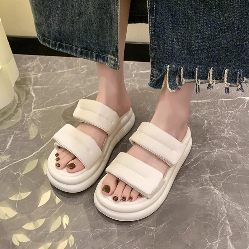 Muffin Platform Slippers Women's Wear 2024 New Summer Versatile Casual Sandals Velcro Fashion Explosion