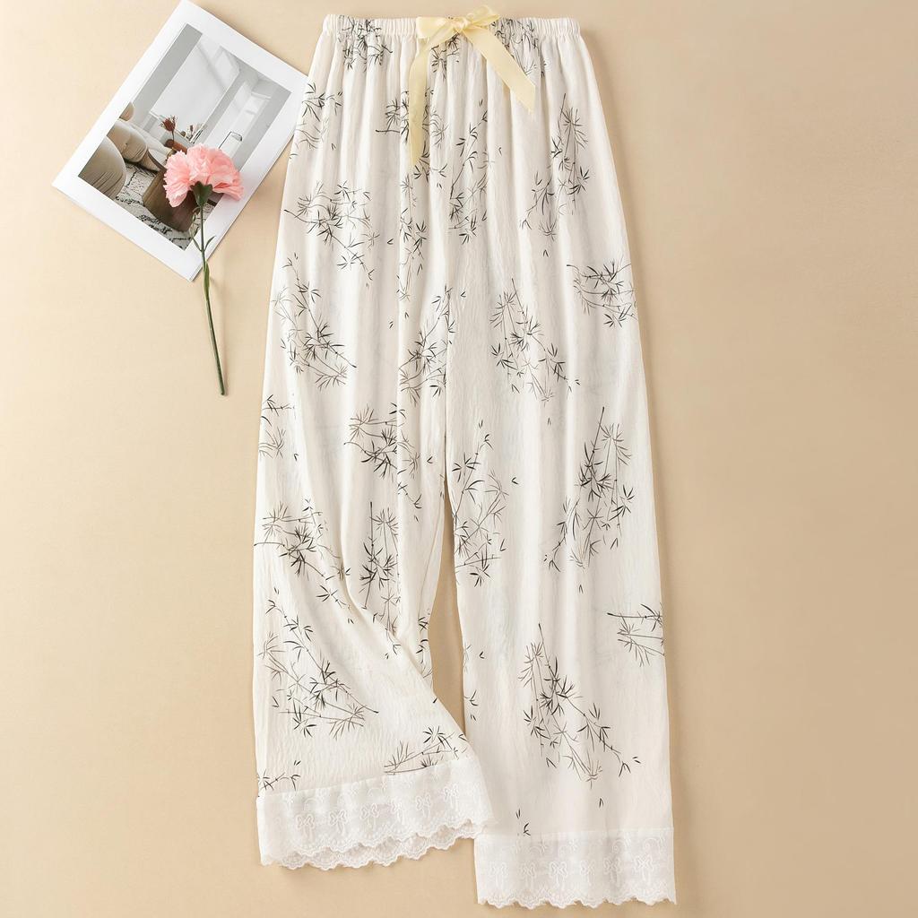 Women's Summer Floral Lace Cotton Pajama Pants - Lightweight, Loose-Fit, Versatile for Home or Outdoors