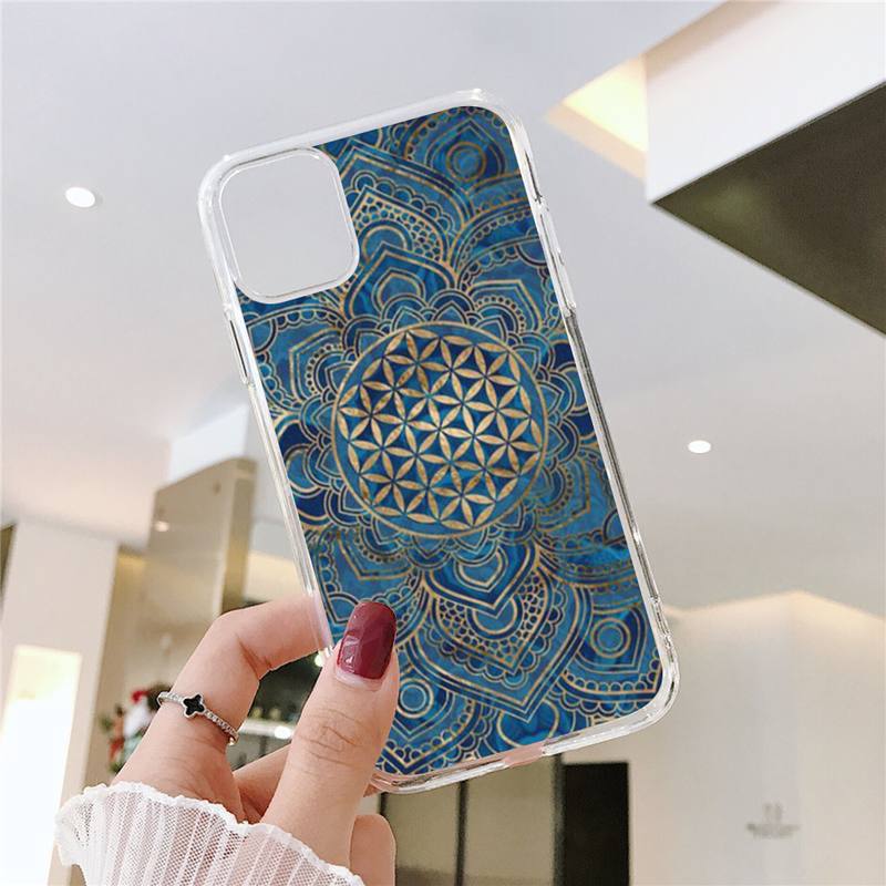 Flower of Life In Lotus Phone Case For iPhone 11 12 Mini 13 14 15 Pro XS Max X Plus SE XR Transparent Shell