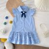 Girls Summer Preppy Flutter Sleeve Tiered Dress Kids Sleeveless Party Sundress Casual Cotton Vest Dress